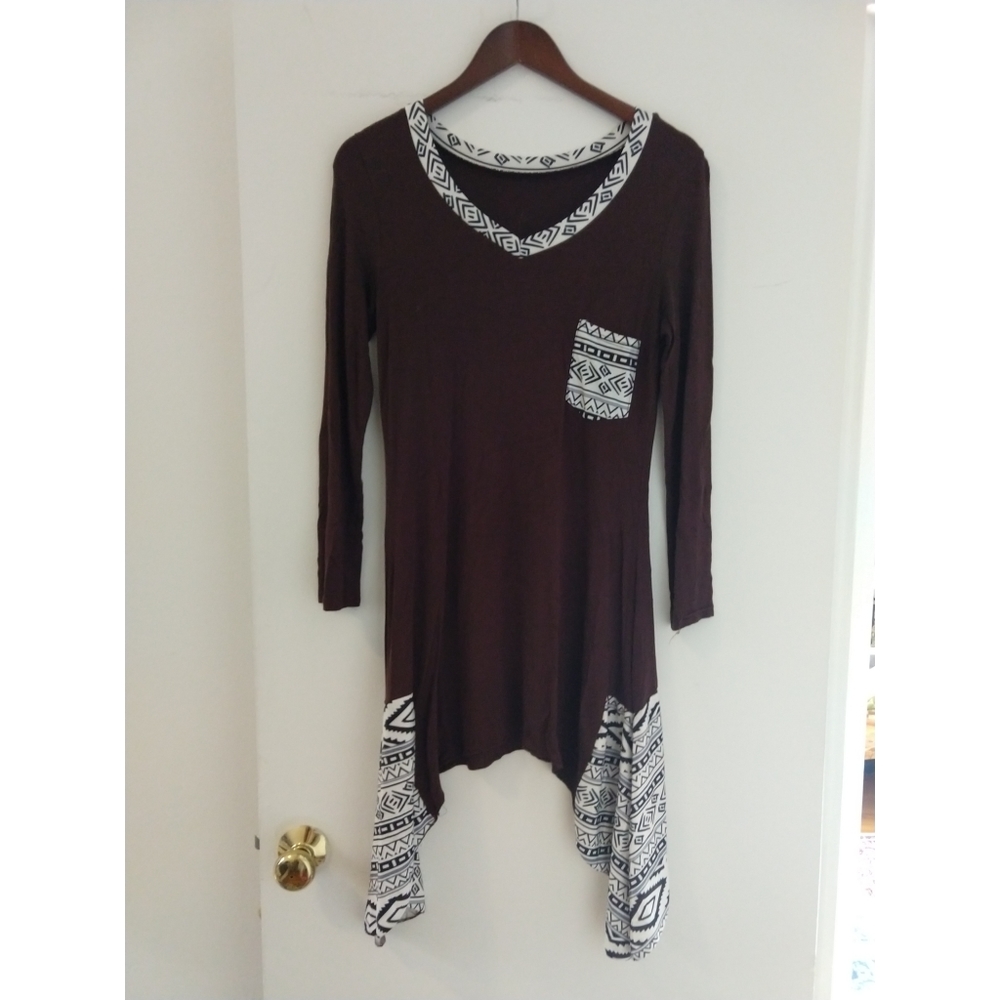 Brown dress with black and silver ornamented sides